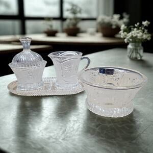 Lausitzer Margret Daisy Floral Crystal Sugar Creamer Tray Candy Dish Set READ